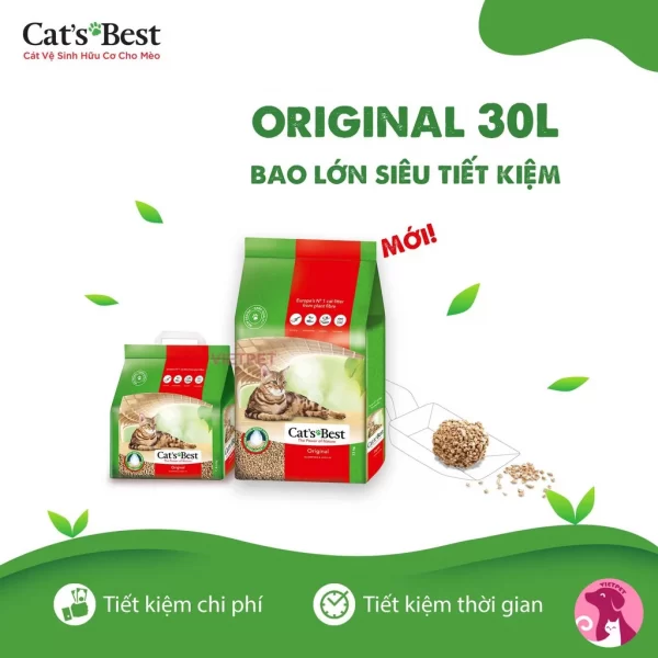Cát vệ sinh hữu cơ cho mèo Cat's Best Original vón cục khử mùi và vi trùng - Túi 10L 4,3kg
