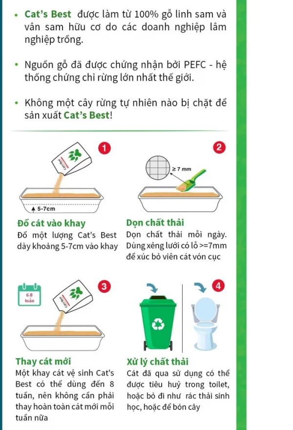 Cát vệ sinh hữu cơ cho mèo Cat's Best Sensitive vón cục siêu thấm hút và kháng khuẩn - Túi 8L - 2,9kg - Ảnh 4