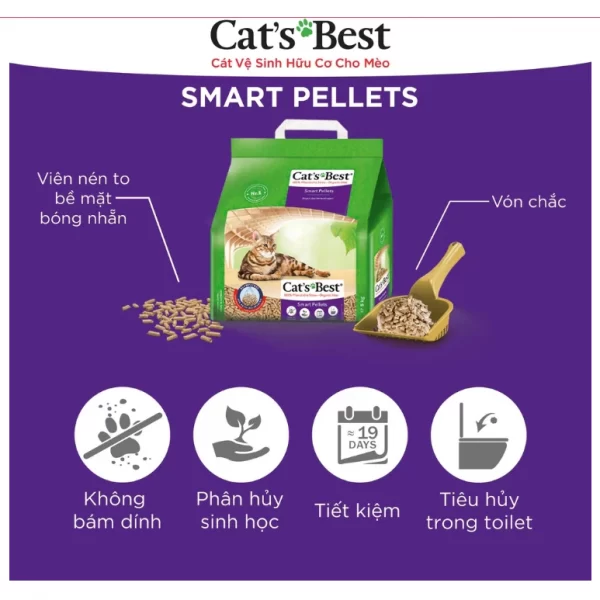 Cát vệ sinh hữu cơ Cat's Best Smart Pellets dành cho mèo lông dài - Túi 10L - 5Kg