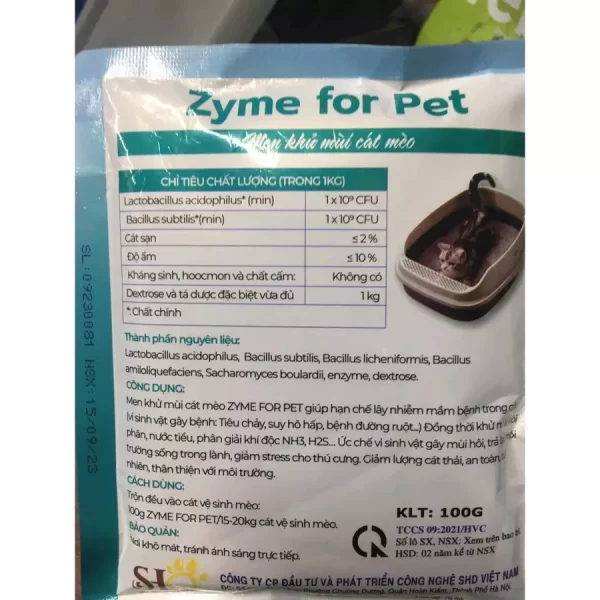 Men khử khuẩn cát vệ sinh mèo Zyme for pet diệt mầm bệnh, mùi hôi phân nước tiểu trong cát mèo gói 100g - Ảnh 3