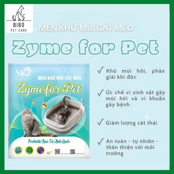 Men khử khuẩn cát vệ sinh mèo Zyme for pet diệt mầm bệnh, mùi hôi phân nước tiểu trong cát mèo gói 100g