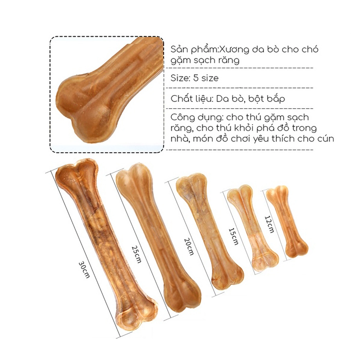 XƯƠNG DA BÒ CHO CHÓ GẶM 1 THANH 15CM GIẢM NGỨA RĂNG, TỐT CHO NƯỚU - Ảnh 2