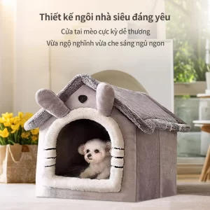 Ổ Đệm Cho Mèo Êm Ái Có Vành Tai Kèm Cục Bông Tròn Đồ Chơi Thú Cưng Ổ Đẻ Cho Mèo Chó
