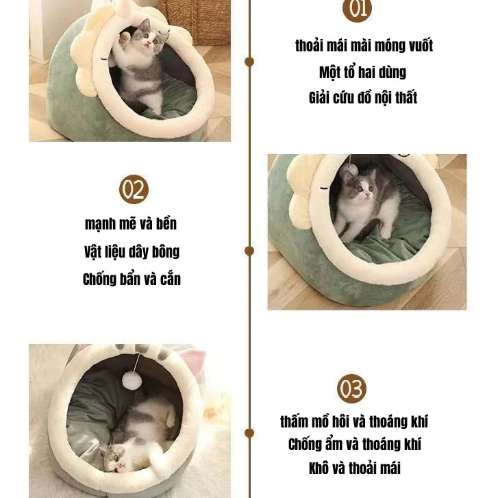 Ổ Đệm Cho Mèo, Thích hợp cho mọi mùa ổ ngủ thú cưng Giá rẻ và có thể giặt được giường mèo ấm áp giường mèo lớn - Ảnh 5